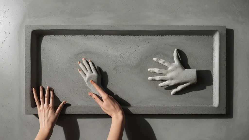 Bandeja de concreto decorativo y resina epóxica terminada, fotografiada con luz natural para vender en Instagram