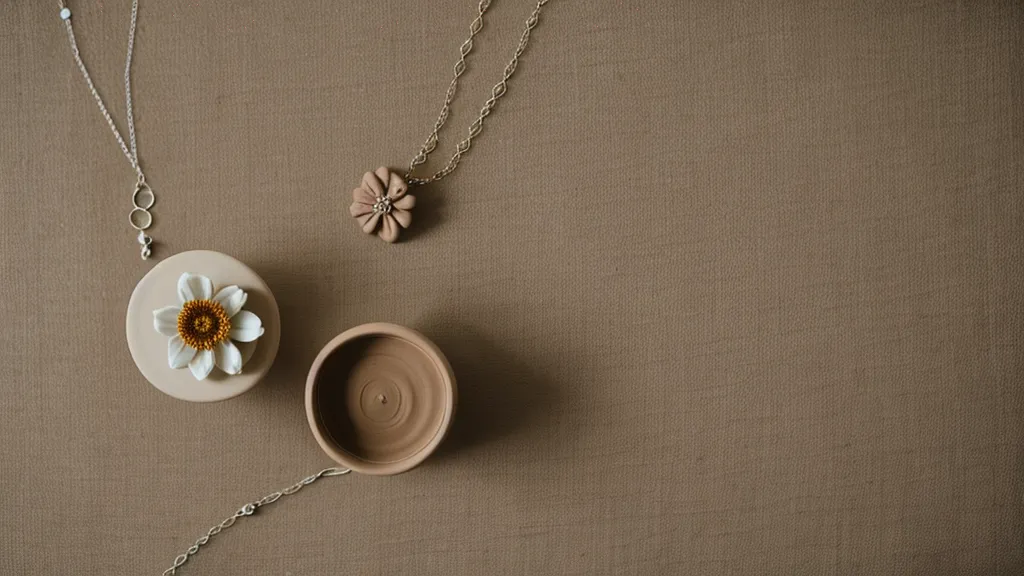 Composición de joyería de arcilla con referencia de escala para fotos de Instagram