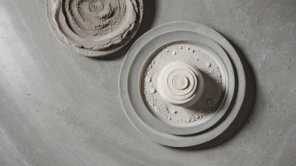 Textura de cemento decorativo con manchas blancas de eflorescencia por falta de impermeabilización