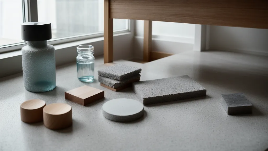 Diferentes granos de lija para concreto sobre mesa de trabajo creativa