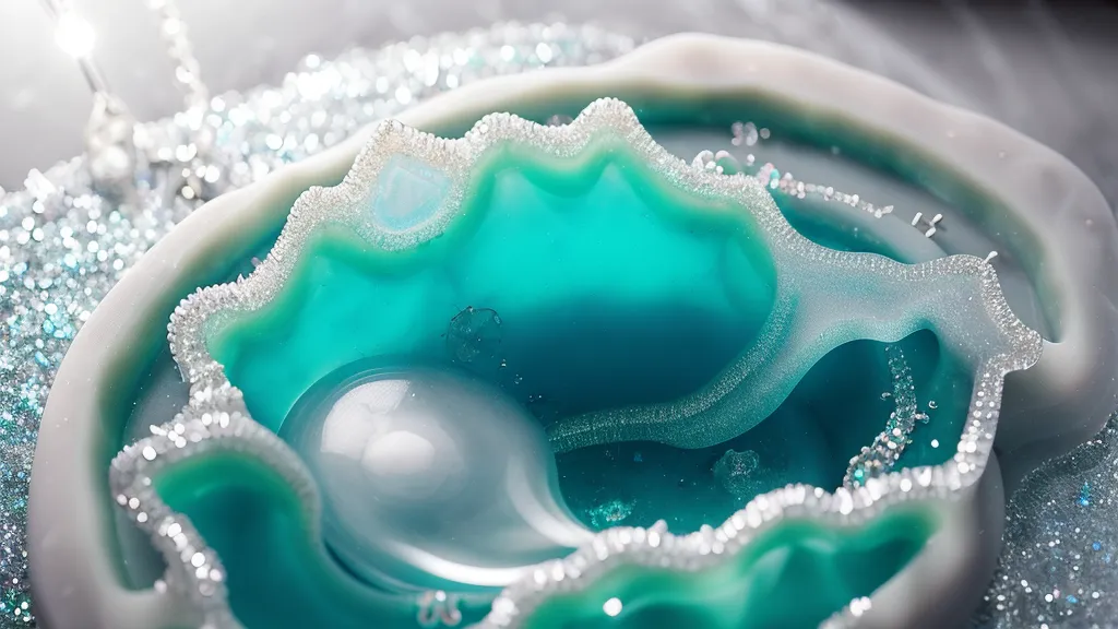 Proceso de vertido de resina epóxica transparente en un molde de silicona para joyería.