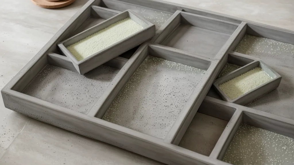 Proceso de lijado y pulido de una bandeja de concreto decorativo
