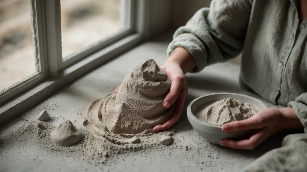 Primer plano de polvo de cemento blanco fino para manualidades decorativas