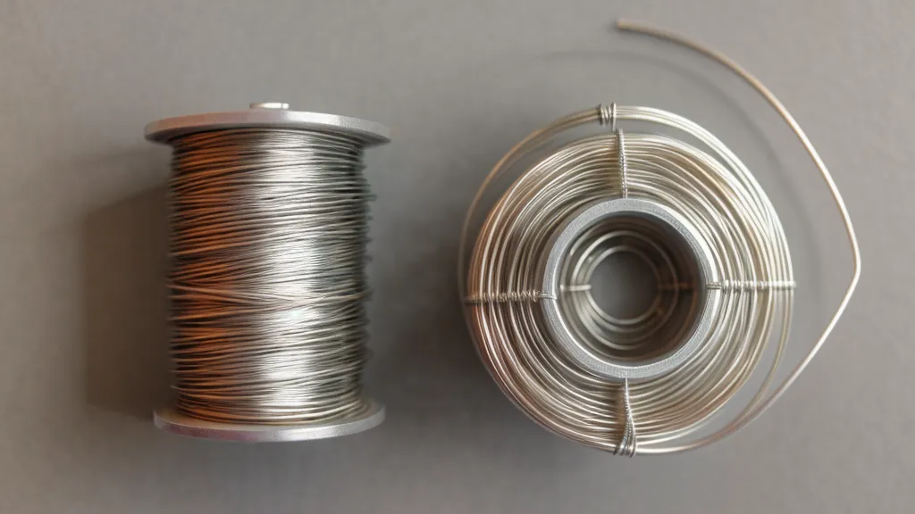 Comparación de calibres de hilo de plata 20 y 30 para filigrana.